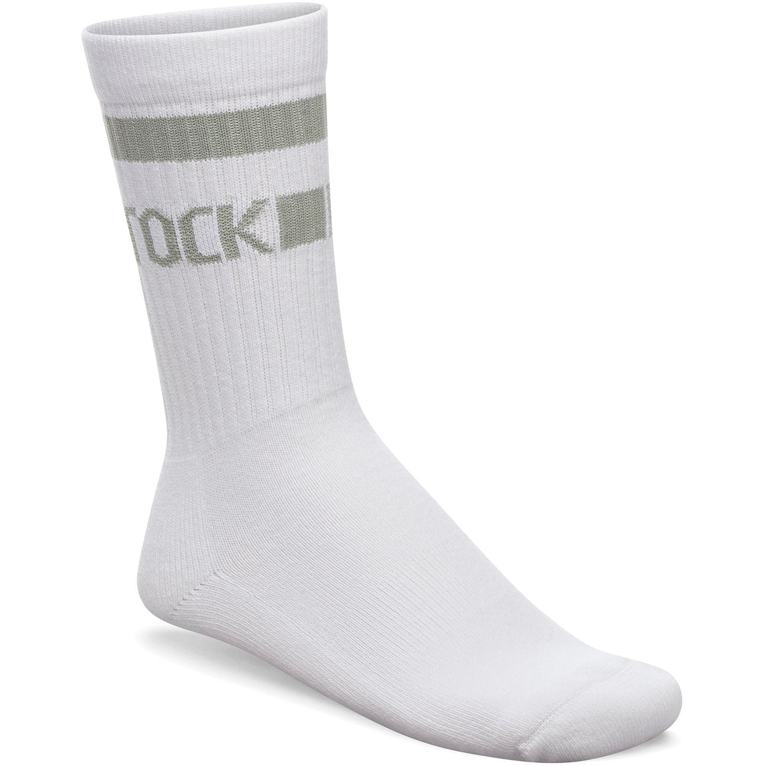 Quarter turn Unisex Birkenstock Sock style name Cotton Crew Stripe in color White/ Pure Sage. Sku: 1029752