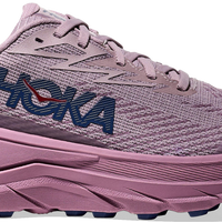 Quarter turn view Women's HOKA Footwear style name Challenger 8 GTX in color Fragrant Lilac/ Berry. Sku: 1171959-FMV