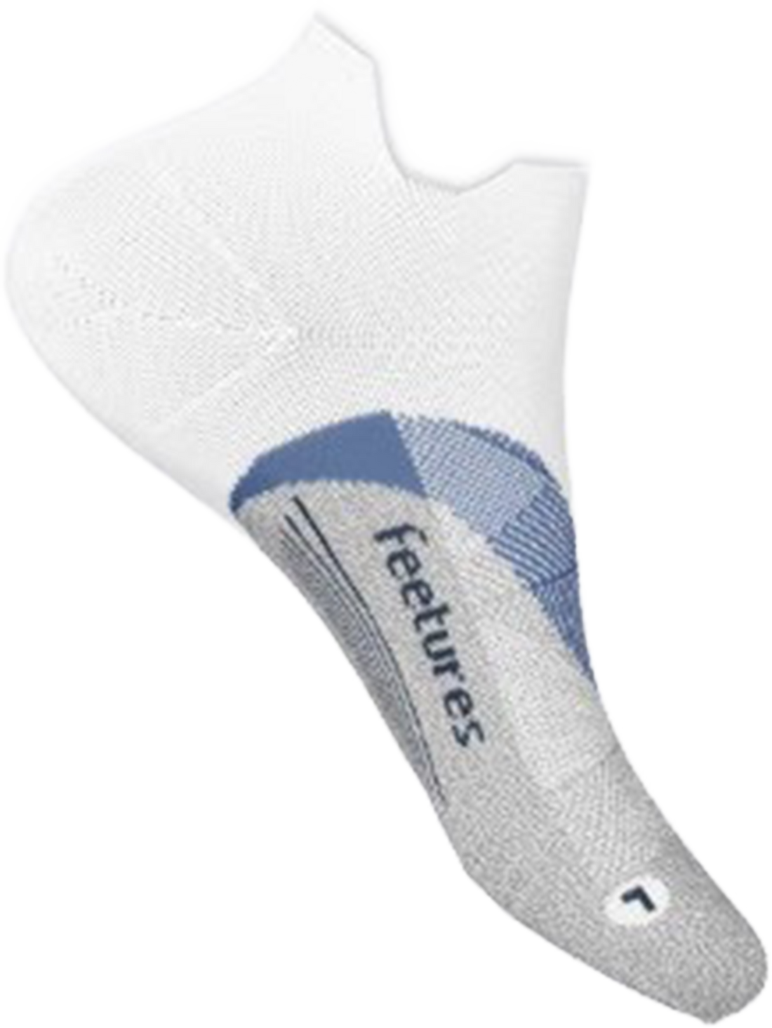Quarter turn view Unisex Feetures Sock style name Elite Light Cushion No Show in color White Tide. Sku: E5090859