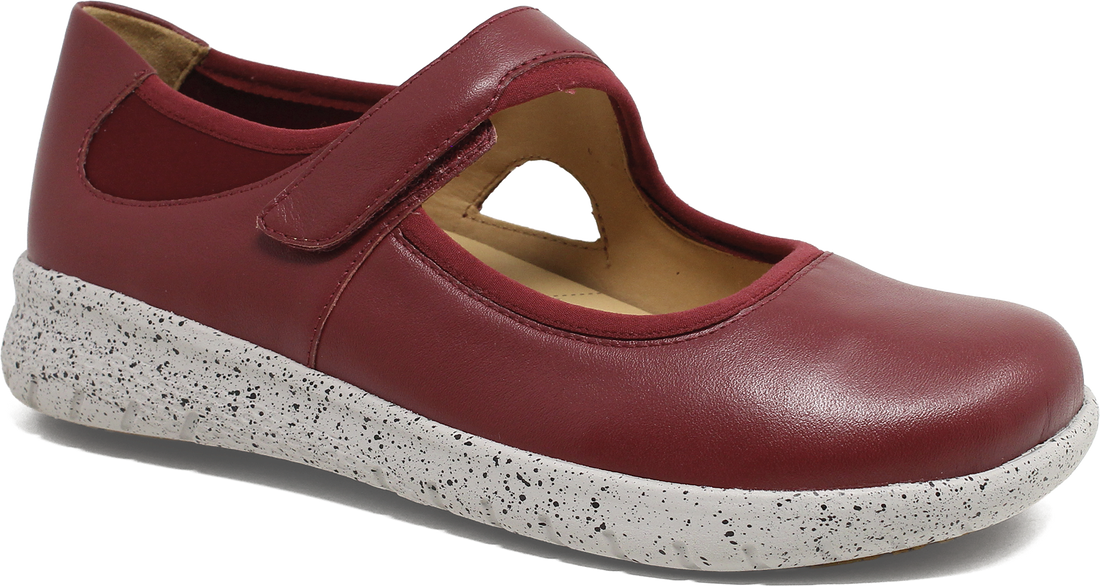 Red shoe with a white sole on a white background